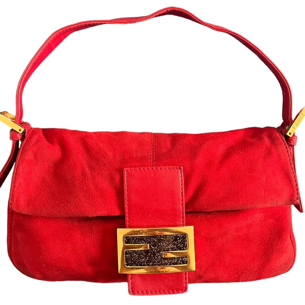 Fendi Red suede velvet baguette bag