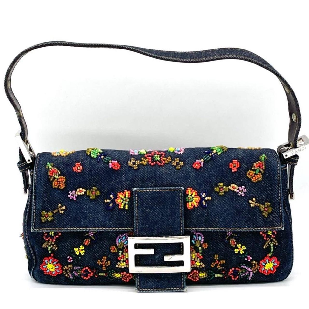 Fendi Denim Floral Beaded Bag