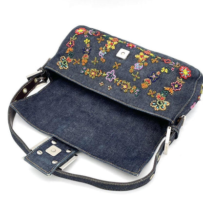 Fendi Denim Floral Beaded Bag