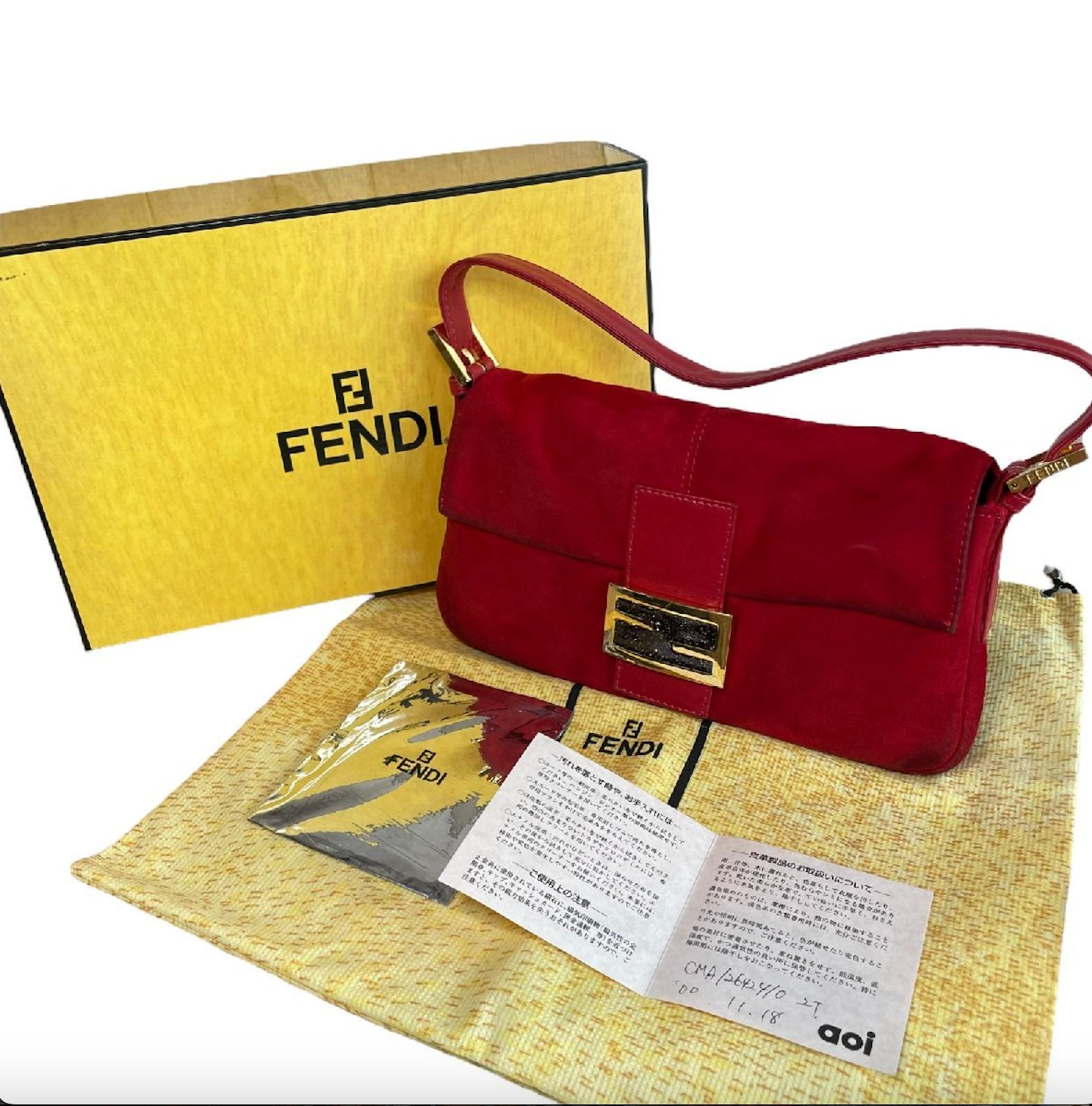 Fendi Red suede velvet baguette bag